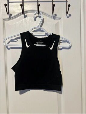 Nike Black Crop AeroSwift Tank with White Swooshes
